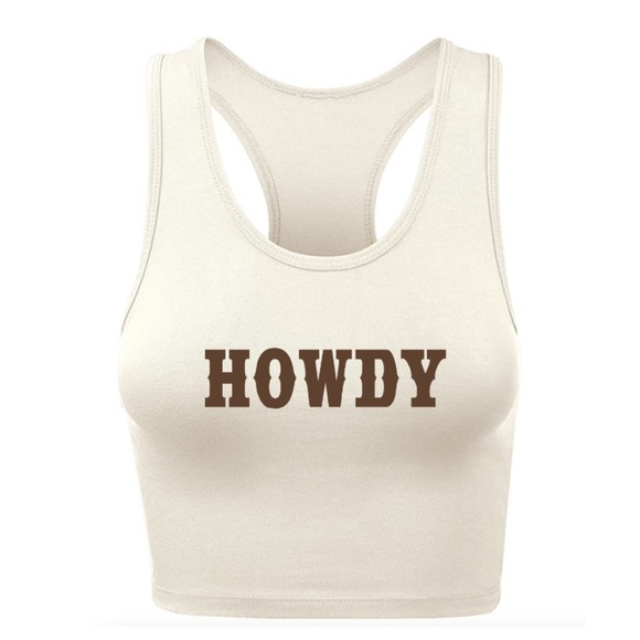 shop kirsten | Tops | Howdy Crop Racerback Tank Cream Brown | Poshmark